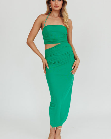 Green Cut-Out Halter Neck Midi Dress