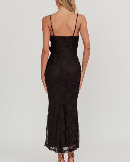 Black Rosette Cowl Neck Maxi Dress