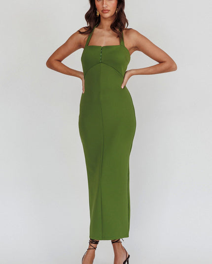 Olive Halter Neck Maxi Dress
