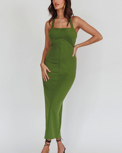 Olive Halter Neck Maxi Dress