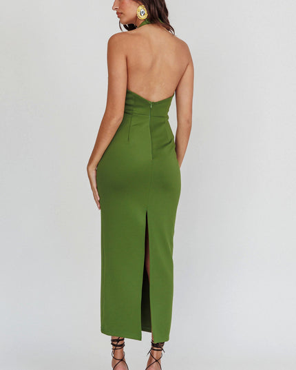 Olive Halter Neck Maxi Dress