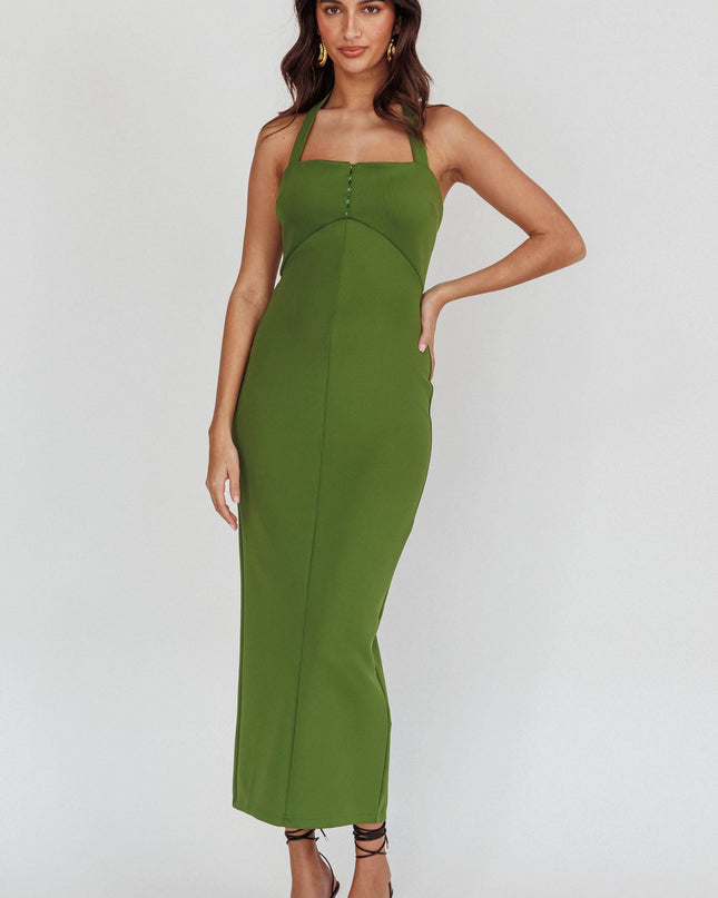 Olive Halter Neck Maxi Dress