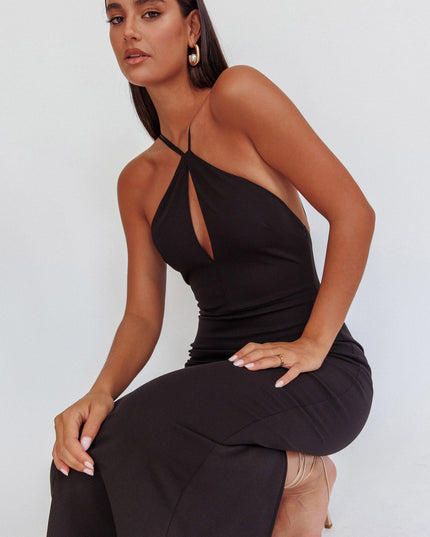 Black Backless Bodycon Maxi Dress