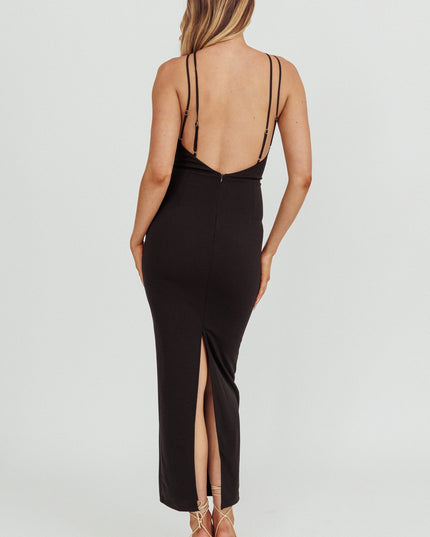 Black Backless Bodycon Maxi Dress