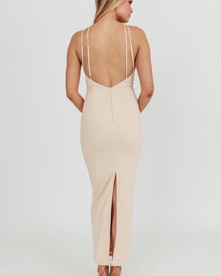 Cream Backless Bodycon Maxi Dress