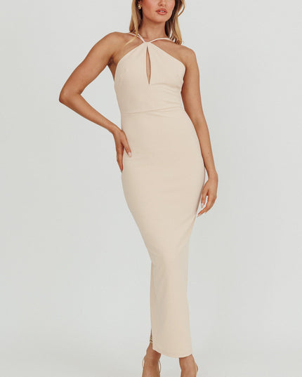 Cream Backless Bodycon Maxi Dress