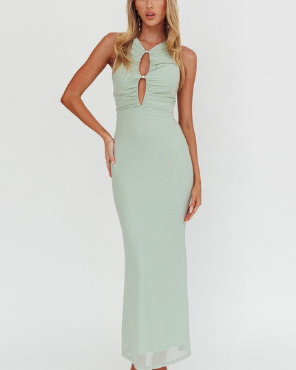 Sage Heaven Sleeveless Keyhole Mesh Maxi Dress
