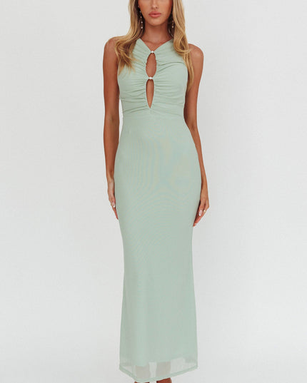 Sage Heaven Sleeveless Keyhole Mesh Maxi Dress