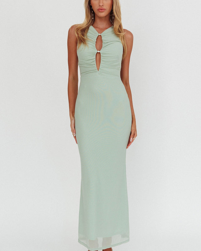 Sage Heaven Sleeveless Keyhole Mesh Maxi Dress