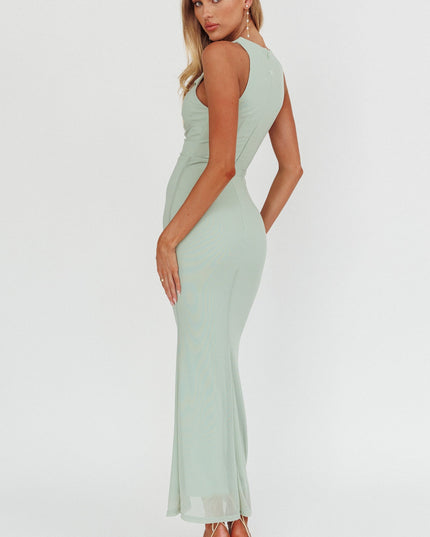 Sage Heaven Sleeveless Keyhole Mesh Maxi Dress