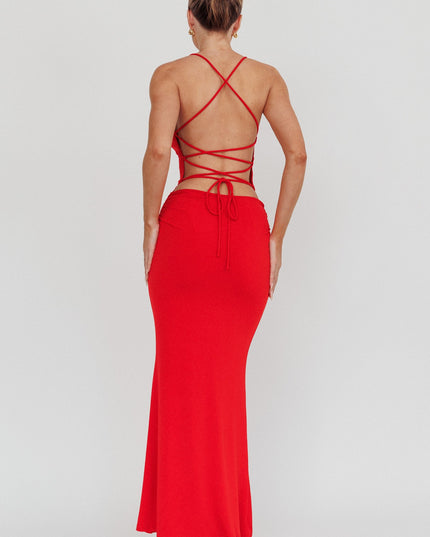 Cherry Rosette Backless Maxi Dress