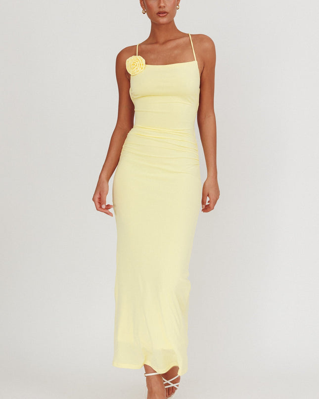 Lemon Rosette Backless Maxi Dress