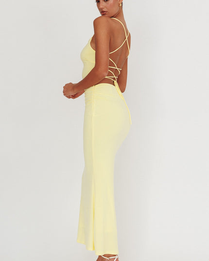 Lemon Rosette Backless Maxi Dress