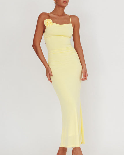 Lemon Rosette Backless Maxi Dress