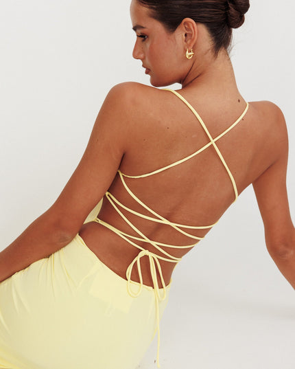 Lemon Rosette Backless Maxi Dress
