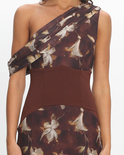 Floral Asymmetric Neckline Maxi Dress