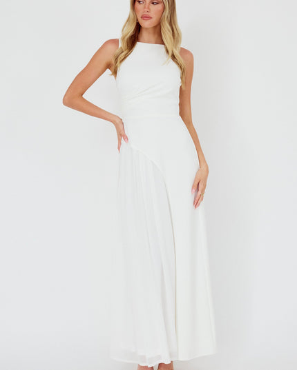 Off White Pleat Detail Maxi Dress