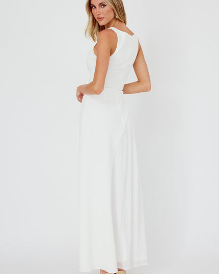 Off White Pleat Detail Maxi Dress