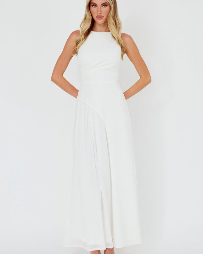 Off White Pleat Detail Maxi Dress