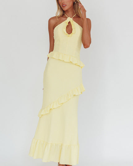 Lemon Smocked Frill Trim Maxi Dress