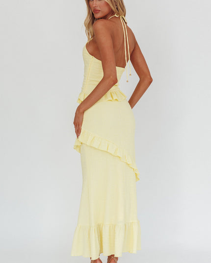 Lemon Smocked Frill Trim Maxi Dress