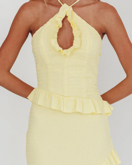 Lemon Smocked Frill Trim Maxi Dress