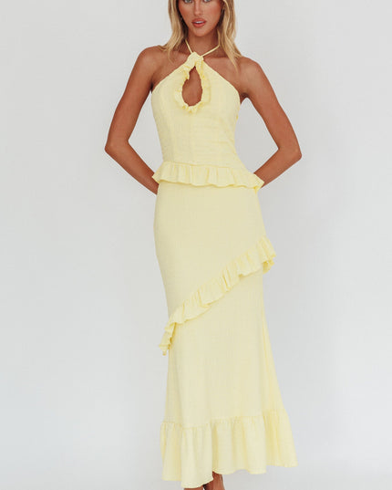 Lemon Smocked Frill Trim Maxi Dress