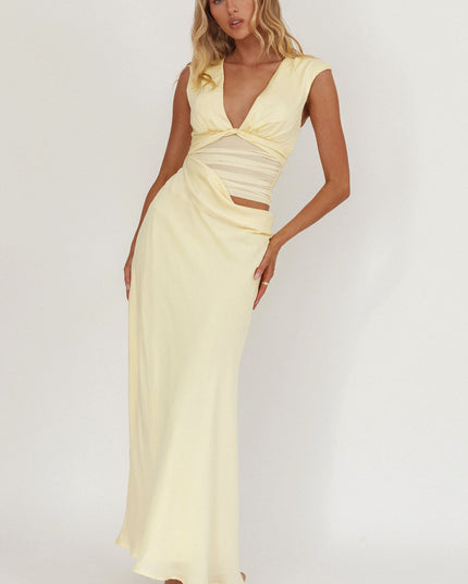 Butter Sun Gaze Sheer Ruched Waist Maxi Dress