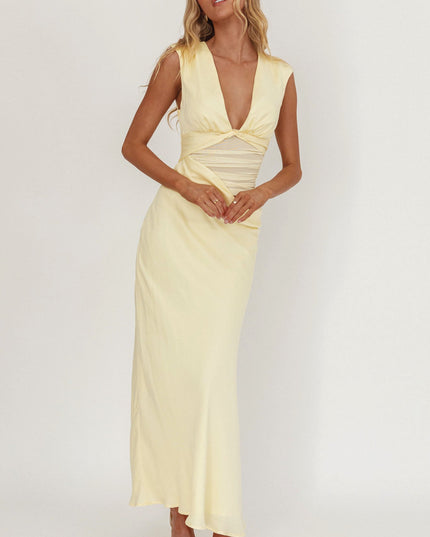 Butter Sun Gaze Sheer Ruched Waist Maxi Dress