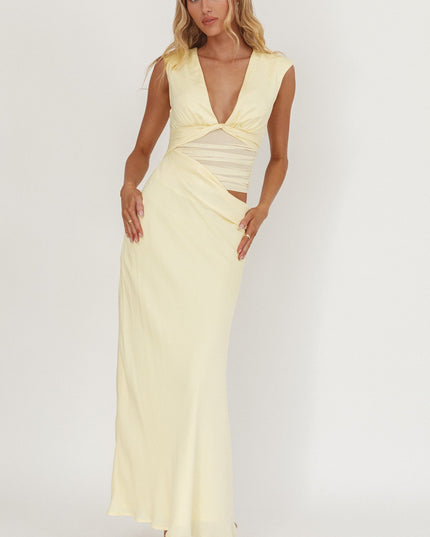 Butter Sun Gaze Sheer Ruched Waist Maxi Dress
