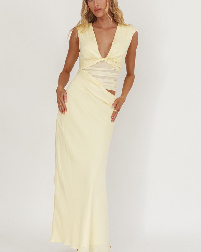 Butter Sun Gaze Sheer Ruched Waist Maxi Dress