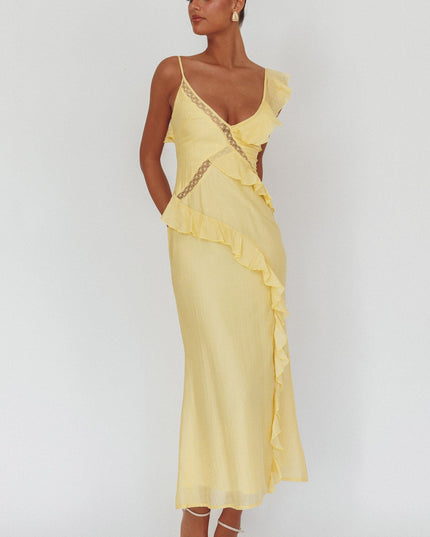 Butter Ruffle And Lace Trim Maxi Dress