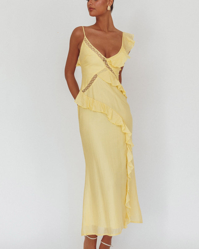 Butter Ruffle And Lace Trim Maxi Dress