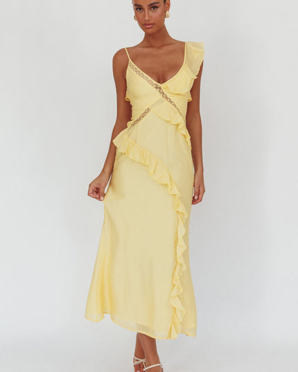 Butter Ruffle And Lace Trim Maxi Dress