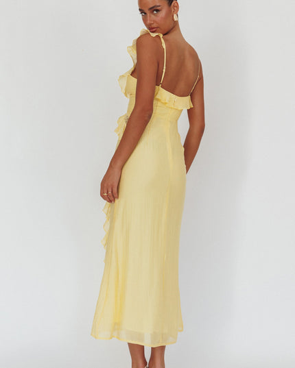 Butter Ruffle And Lace Trim Maxi Dress