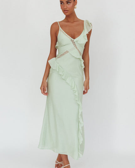 Sage Ruffle And Lace Trim Maxi Dress