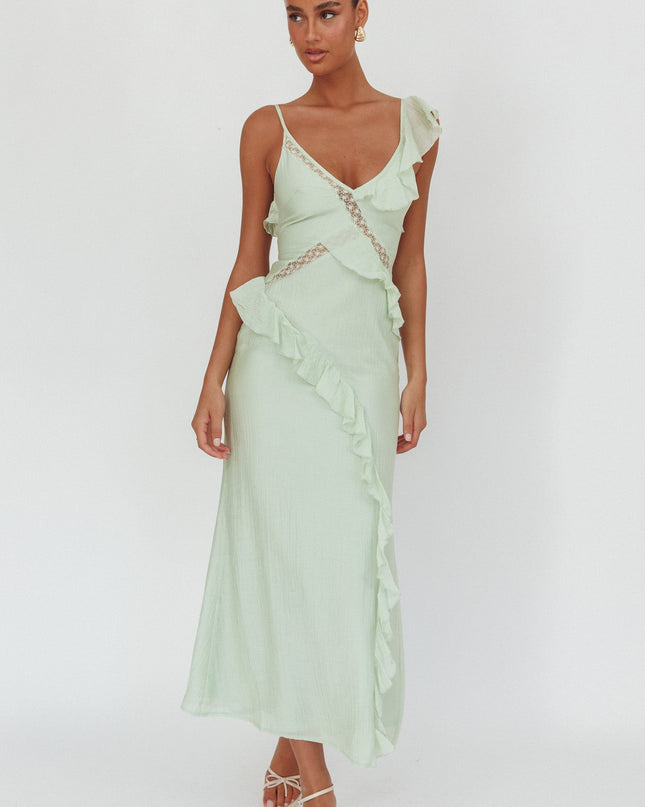 Sage Ruffle And Lace Trim Maxi Dress