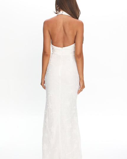 White Halter Split Maxi Dress