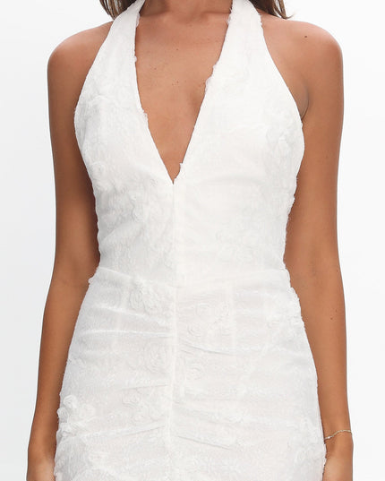 White Halter Split Maxi Dress
