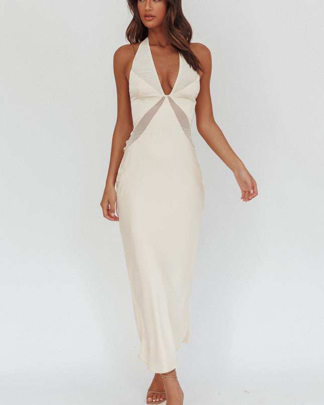 Butter Sheer Panel Halter Maxi Dress