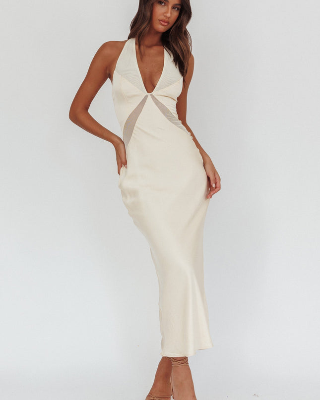 Butter Sheer Panel Halter Maxi Dress