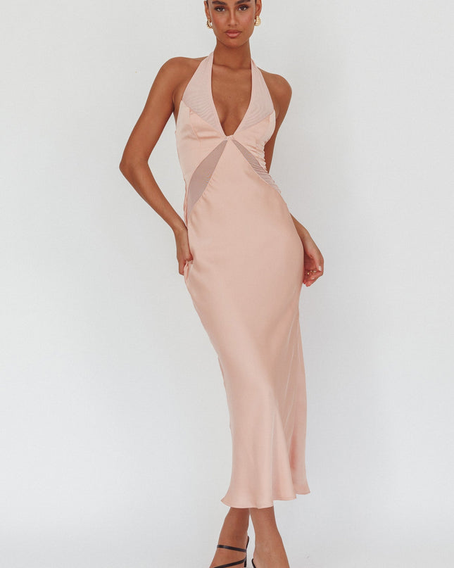 Rose Sheer Panel Halter Maxi Dress