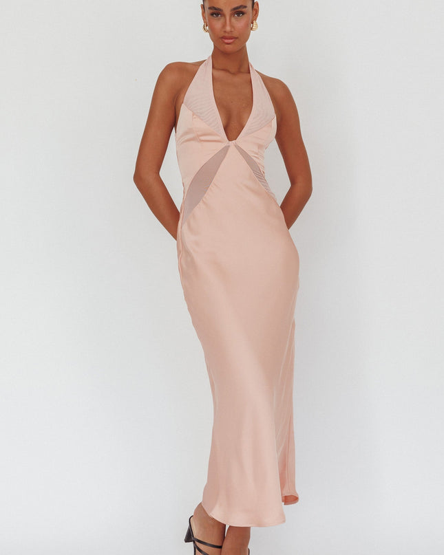 Rose Sheer Panel Halter Maxi Dress