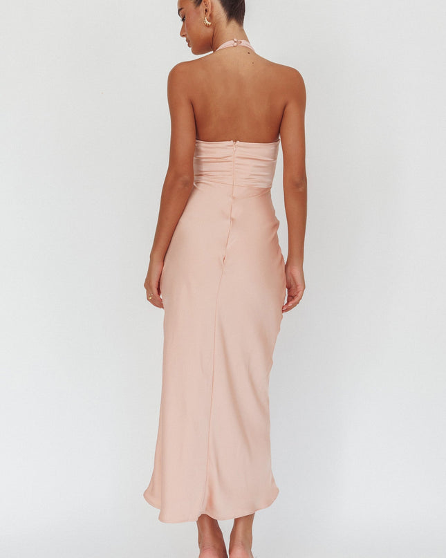 Rose Sheer Panel Halter Maxi Dress