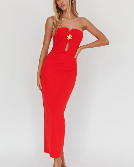 Red Strapless Cut-Out Maxi Dress