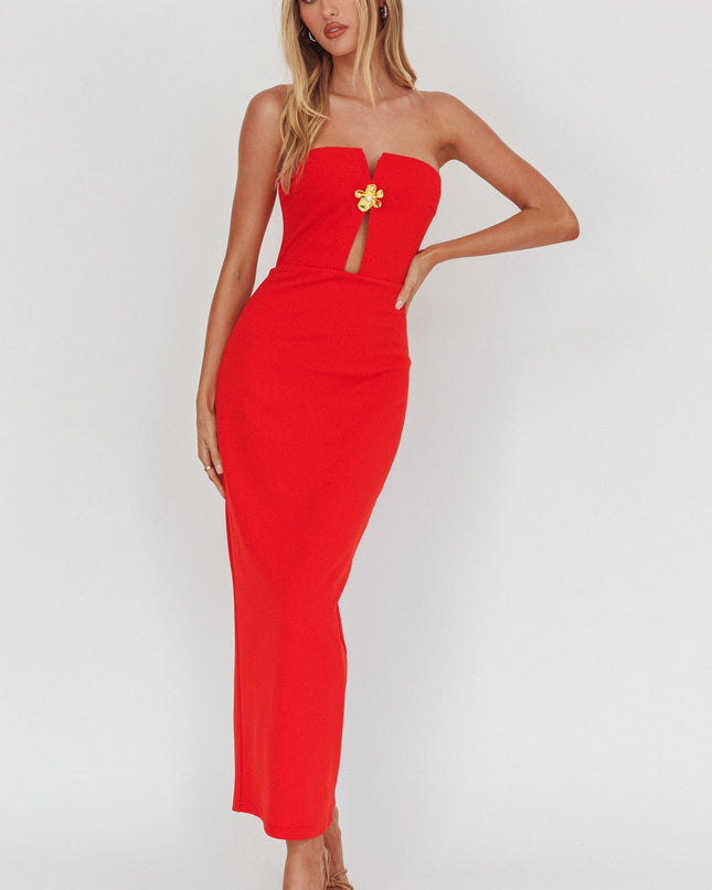 Red Strapless Cut-Out Maxi Dress