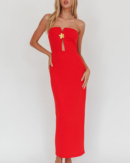 Red Strapless Cut-Out Maxi Dress