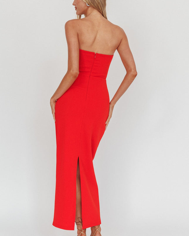 Red Strapless Cut-Out Maxi Dress