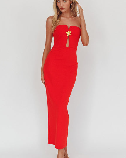 Red Strapless Cut-Out Maxi Dress