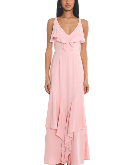 Pink Ruffle Trim Maxi Dress